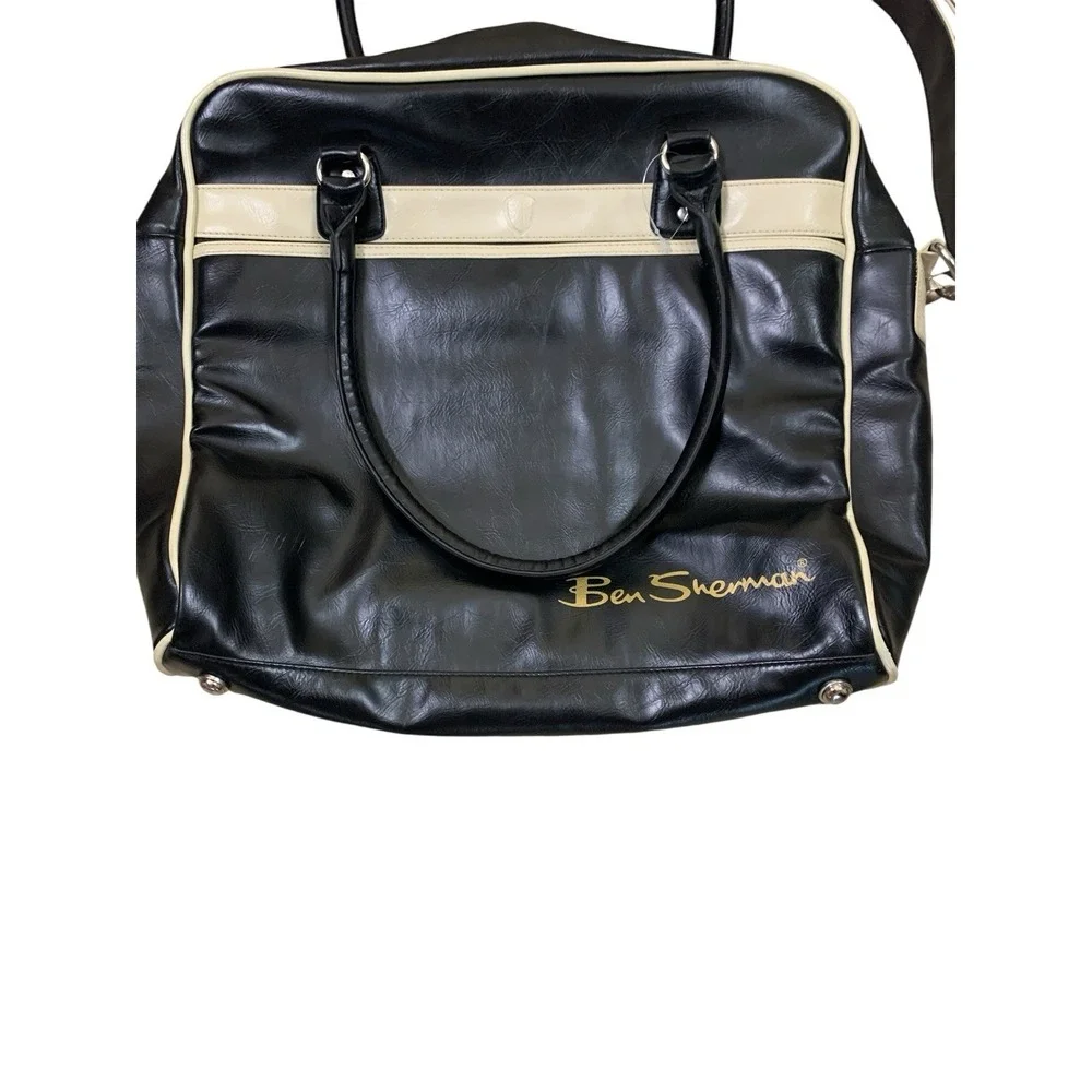 Ben Sherman Black Cream Retro Messenger Bag Y2K Travel Weekender Crossbody